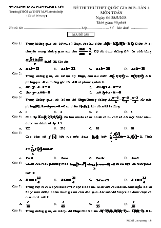Đề thi thử THPT Quốc gia năm 2018 lần 4 môn Toán - Mã đề 235 - Sở GD&ĐT Hà Nội (Có đáp án)