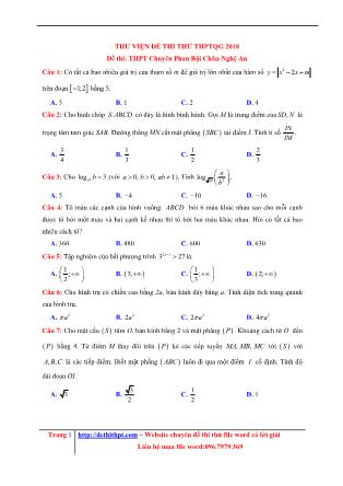 Đề thi thử THPT Quốc gia năm 2018 môn Toán Lớp 12 - Trường THPT chuyên Phan Bội Châu (Có đáp án)