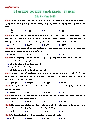 Đề thi thư THPT Quốc gia năm 2018 môn Vật lý Lớp 12 - Lần 9 - Trường THPT Nguyễn Khuyến