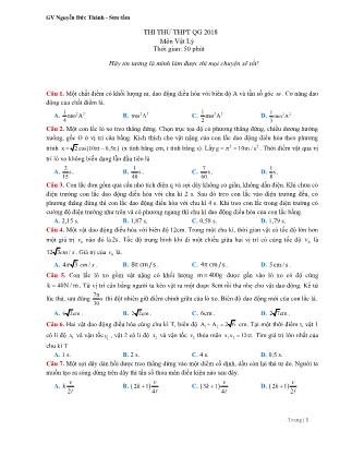 Đề thi thử THPT Quốc gia năm 2018 môn Vật lý Lớp 12 - Nguyễn Đức Thành