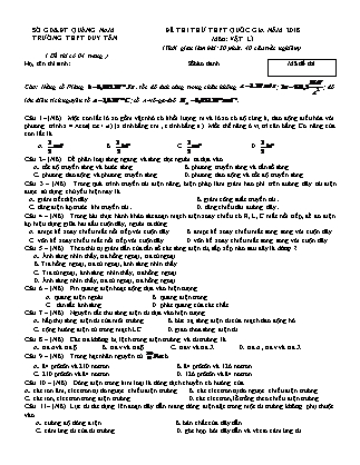 Đề thi thử THPT Quốc gia năm 2018 môn Vật lý Lớp 12 - Trường THPT Duy Tân (Có đáp án)