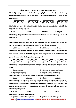 Đề thi thử THPT Quốc gia năm 2018 môn Vật lý - Sở GD&ĐT Ninh Bình (Có đáp án)