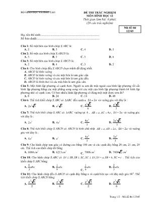 Đề thi trắc nghiệm môn Hình học Lớp 12 - Mã đề 12345