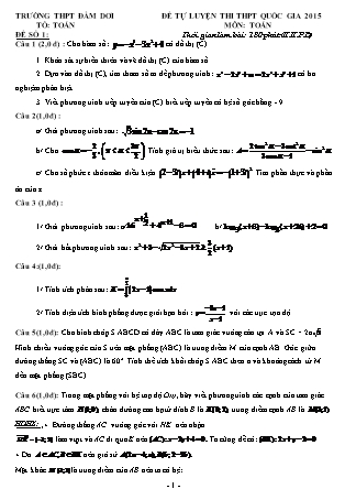 Đề tự luyện thi THPT Quốc gia năm 2015 môn Toán Lớp 12 - Đề số 1 - Trường THPT Đầm Dơi