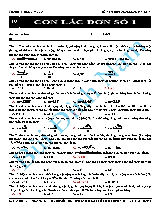 Tài luyện luyện thi môn Vật lý Lớp 12 - Chương 1: Dao động cơ (Có đáp án)