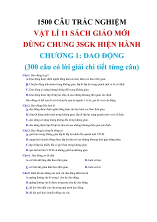 Bộ 1500 câu trắc nghiệm theo từng chương môn Vật lí (Có lời giải)