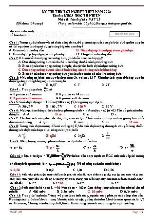 Đề thi thử tốt nghiệp THPT môn Vật lí (Có đáp án) - Mã đề 201 - Năm học 2022-2023
