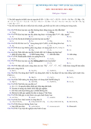Đề minh họa THPT Quốc gia môn Hóa học (Có đáp án) - Năm học 2021-2022