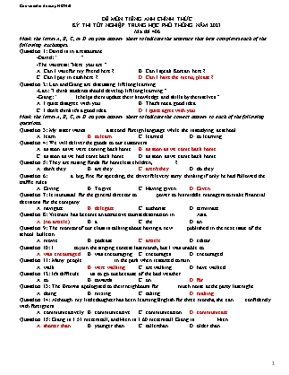 Đề thi tốt nghiệp THPT môn Tiếng anh - Mã đề 406 - Năm học 2022-2023