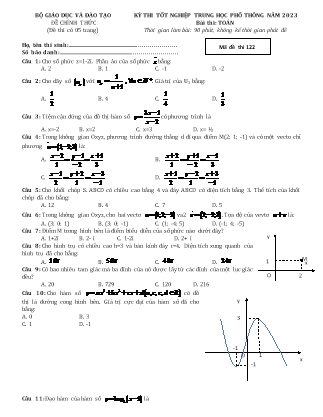 Đề thi tốt nghiệp THPT môn Toán năm 2023 - Mã đề 122 - Bộ GD&ĐT