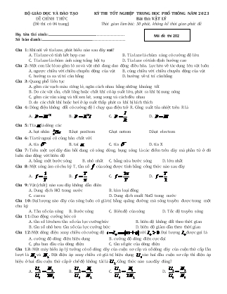Đề thi tốt nghiệp THPT môn Vật lí năm 2023 - Mã đề 202 - Bộ GD&ĐT
