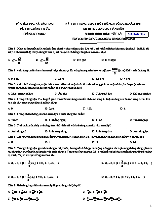 Đề thi tốt nghiệp THPT Quốc gia môn Vật lí - Năm học 2016-2017 - Bộ GD&ĐT