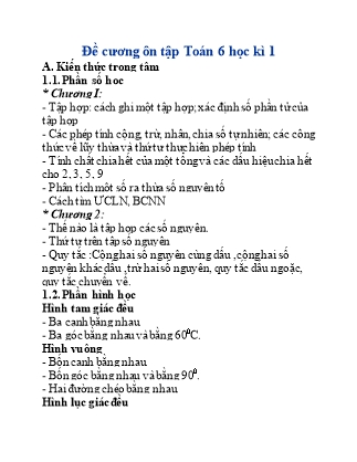 Đề cương ôn tập Toán 6 học kì 1