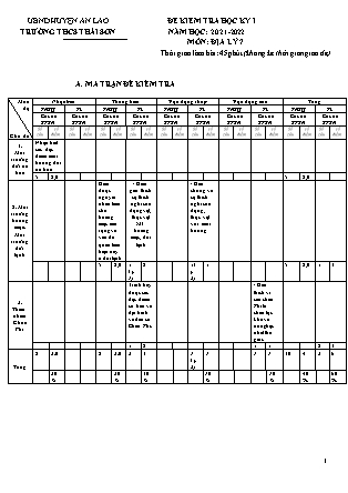 Đề kiểm tra cuối học kì I Địa lí 7 - Năm học 2021-2022 - Trường THCS Thái Sơn (Có đáp án + Ma trận)
