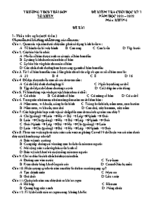 Đề kiểm tra cuối học kì I Khoa học tự nhiên 6 - Năm học 2021-2022 - Trường THCS Thái Sơn (Có đáp án)