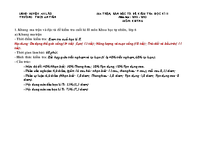 Đề kiểm tra cuối học kì I Khoa học tự nhiên 6 - Năm học 2022-2023 - Trường THCS An Tiến (Có đáp án + Ma trận)