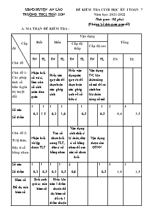 Đề kiểm tra cuối học kì I Toán 7 - Năm học 2021-2022 - Trường THCS Thái Sơn (Có đáp án + Ma trận)