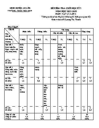 Đề kiểm tra cuối học kì I Vật lí 9 - Năm học 2021-2022 - Trường THCS Thái Sơn (Có đáp án + Ma trận)