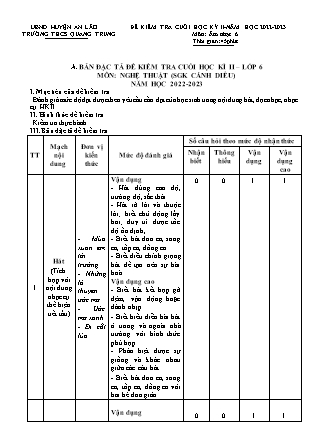 Đề kiểm tra cuối học kì II Âm nhạc 6 - Năm học 2022-2023 - Trường THCS Quang Trung (Có đáp án + Ma trận)