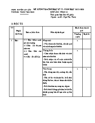 Đề kiểm tra cuối học kì II Âm nhạc 6 - Năm học 2022-2023 - Trường THCS Thái Sơn (Có đáp án + Ma trận)