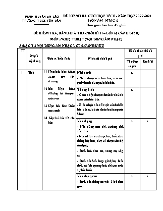 Đề kiểm tra cuối học kì II Âm nhạc 6 - Năm học 2022-2023 - Trường THCS Tân Dân (Có đáp án + Ma trận)