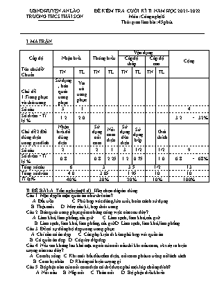 Đề kiểm tra cuối học kì II Công nghệ 6 - Năm học 2021-2022 - Trường THCS Thái Sơn (Có đáp án + Ma trận)