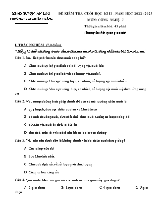 Đề kiểm tra cuối học kì II Công nghệ 7 - Năm học 2022-2023 - Trường THCS Chiến Thắng (Có đáp án + Ma trận)