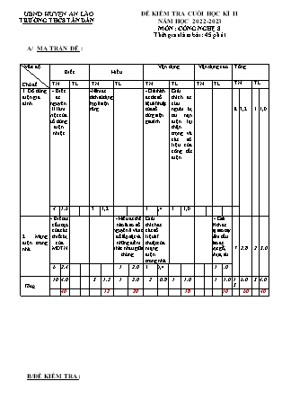 Đề kiểm tra cuối học kì II Công nghệ 8 - Năm học 2022-2023 - Trường THCS Tân Dân (Có đáp án + Ma trận)