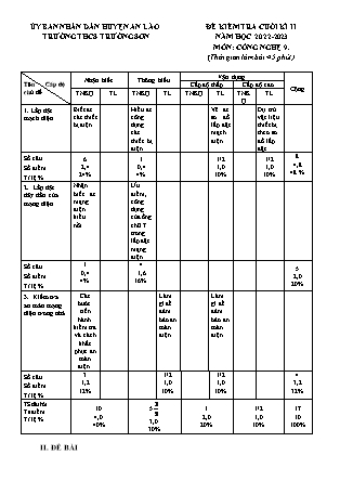 Đề kiểm tra cuối học kì II Công nghệ 9 - Năm học 2022-2023 - Trường THCS Trường Sơn (Có đáp án + Ma trận)