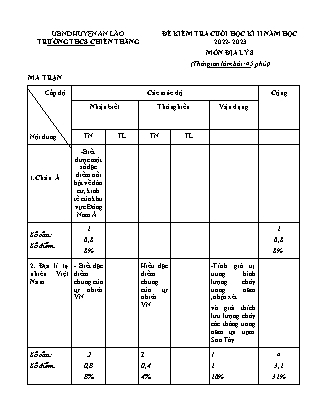 Đề kiểm tra cuối học kì II Địa lí 8 - Năm học 2022-2023 - Trường THCS Chiến Thắng (Có đáp án + Ma trận)