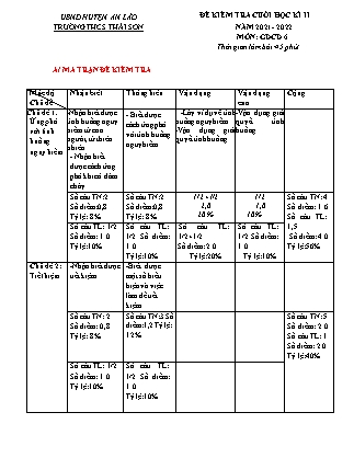Đề kiểm tra cuối học kì II Giáo dục công dân 6 - Năm học 2021-2022 - Trường THCS Thái Sơn (Có đáp án + Ma trận)