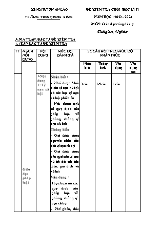 Đề kiểm tra cuối học kì II Giáo dục công dân 7 - Năm học 2022-2023 - Trường THCS Quang Hưng (Có đáp án + Ma trận)