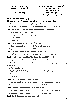 Đề kiểm tra cuối học kì II Hoạt động trải nghiệm 7 - Năm học 2022-2023 - Trường THCS Tân Dân (Có đáp án)