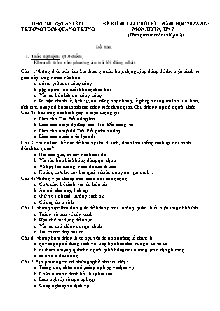 Đề kiểm tra cuối học kì II Hoạt động trải nghiệm hướng nghiệp 7 - Năm học 2022-2023 - Trường THCS Quang Trung (Có đáp án + Ma trận)