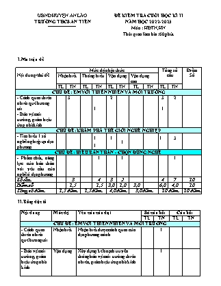 Đề kiểm tra cuối học kì II Hoạt động trải nghiệm hướng nghiệp 7 - Năm học 2022-2023 - Trường THCS An Tiến (Có đáp án + Ma trận)