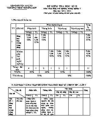 Đề kiểm tra cuối học kì II Hoạt động trải nghiệm hướng nghiệp 7 - Năm học 2022-2023 - Trường THCS Trường Sơn (Có đáp án + Ma trận)