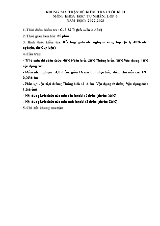 Đề kiểm tra cuối học kì II Khoa học tự nhiên 6 - Năm học 2022-2023 - Trường THCS Tân Dân (Có đáp án + Ma trận)