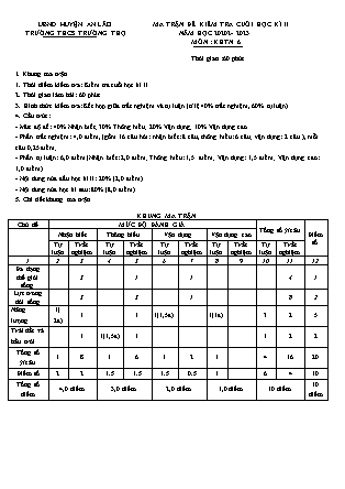 Đề kiểm tra cuối học kì II Khoa học tự nhiên 6 - Năm học 2022-2023 - Trường THCS Trường Thọ (Có đáp án + Ma trận)
