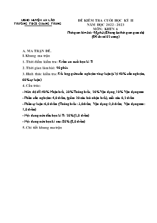 Đề kiểm tra cuối học kì II Khoa học tự nhiên 6 - Năm học 2022-2023 - Trường THCS Quang Trung (Có đáp án + Ma trận)