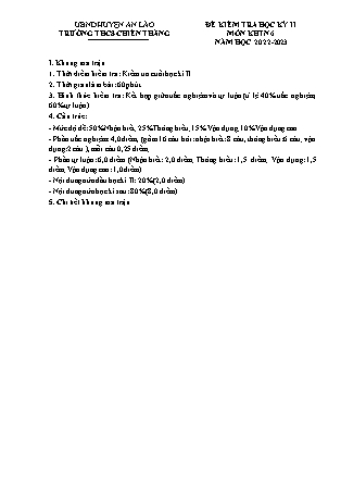 Đề kiểm tra cuối học kì II Khoa học tự nhiên 6 - Năm học 2022-2023 - Trường THCS Chiến Thắng (Có đáp án + Ma trận)