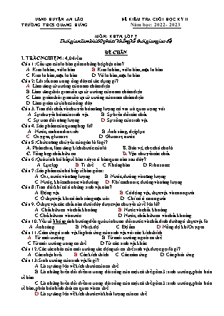 Đề kiểm tra cuối học kì II Khoa học tự nhiên 7 - Năm học 2022-2023 - Trường THCS Quang Hưng (Có đáp án + Ma trận)