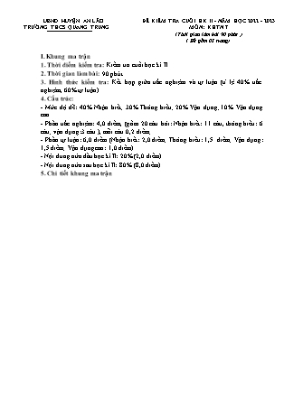 Đề kiểm tra cuối học kì II Khoa học tự nhiên 7 - Năm học 2022-2023 - Trường THCS Quang Trung (Có đáp án + Ma trận)