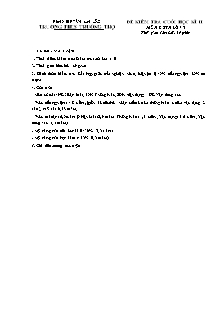 Đề kiểm tra cuối học kì II Khoa học tự nhiên 7 - Năm học 2022-2023 - Trường THCS Trường Thọ (Có đáp án + Ma trận)