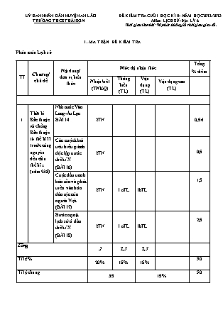 Đề kiểm tra cuối học kì II Lịch Sử và Địa lí 6 - Năm học 2022-2023 - Trường THCS Thái Sơn (Có đáp án + Ma trận)