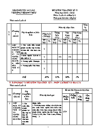 Đề kiểm tra cuối học kì II Lịch sử và Địa lí 6 - Năm học 2022-2023 - Trường THCS Mỹ Đức (Có đáp án + Ma trận)