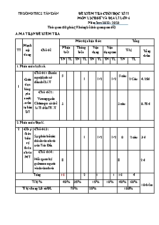Đề kiểm tra cuối học kì II Lịch sử và Địa lí 6 - Năm học 2022-2023 - Trường THCS Tân Dân (Có đáp án + Ma trận)