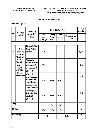 Đề kiểm tra cuối học kì II Lịch sử và Địa lí 6 - Năm học 2023-2024 - Trường THCS Thái Sơn (Có đáp án + Ma trận)