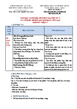 Đề kiểm tra cuối học kì II Mĩ thuật 7 - Năm học 2023-2024 - Trường THCS Thái Sơn (Có đáp án + Ma trận)
