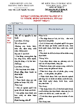 Đề kiểm tra cuối học kì II Mĩ thuật 9 - Năm học 2023-2024 - Trường THCS Thái Sơn (Có đáp án + Ma trận)