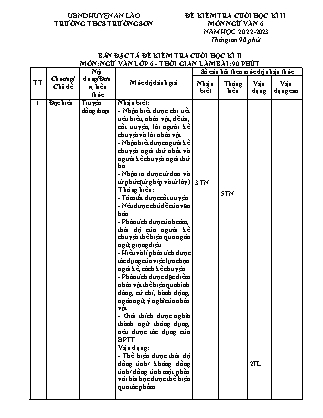 Đề kiểm tra cuối học kì II Ngữ Văn 6 - Năm học 2022-2023 - Trường THCS Trường Sơn (Có đáp án + Ma trận)
